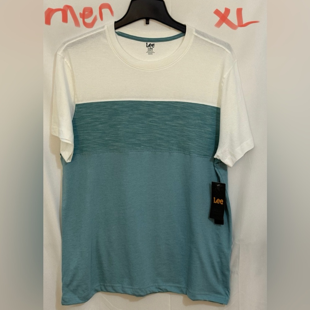 Lee Men's Teal and White Short Sleeve Tee